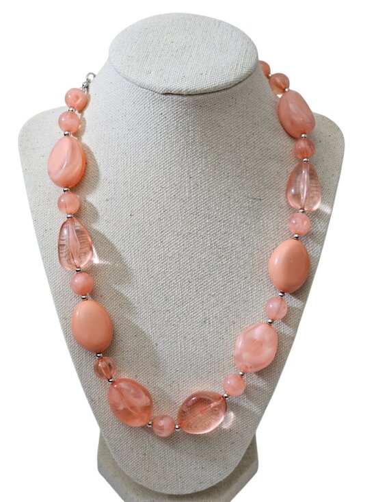 Unbranded Jewelry - Handmade Pink Beaded Necklace Chunky Statement Acrylic Glass Beads Boho